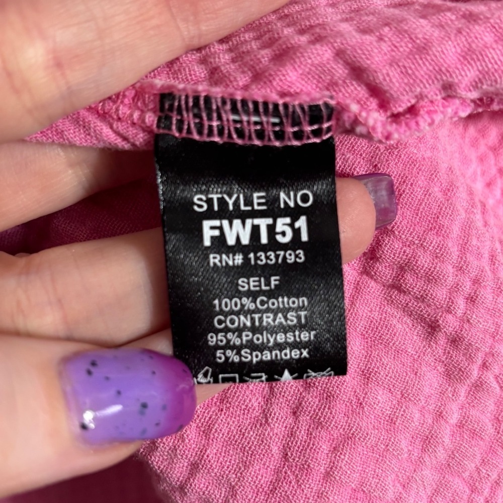 POL Pink Cotton Gauze Raw Hem Henley Top Size Large Oversized - Picture 4 of 4